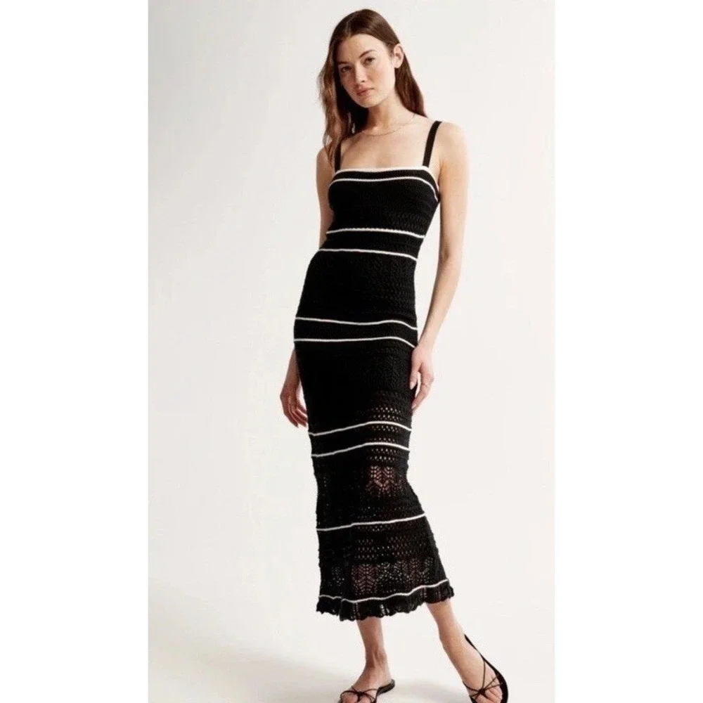 Abercrombie & Fitch Black Crochet Style Maxi Dress  , Size XS‎ Tall
